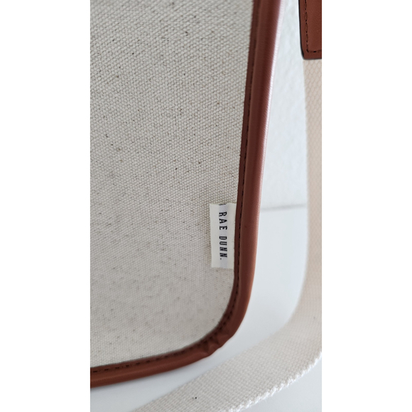RAE DUNN BE KIND Shoulder Strap Satchel Tan Canvas Brown Leather - Very Clean - Picture 3 of 13